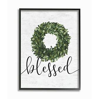 Stupell Home Decor Simple Blessed Text with Greenery Wreath Design Wall Art