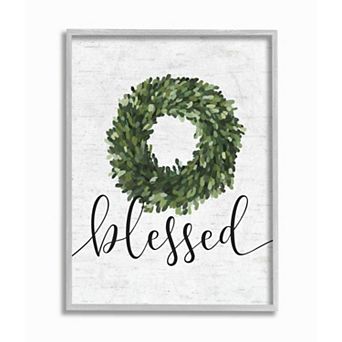 Stupell Home Decor Simple Blessed Text with Greenery Wreath Design Wall Art