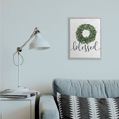 Stupell Home Decor Simple Blessed Text with Greenery Wreath Design Wall Art