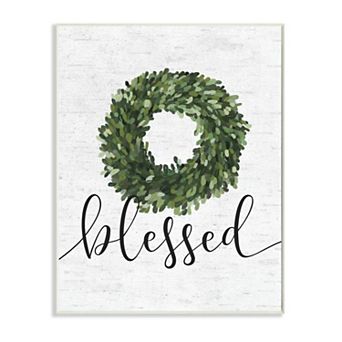 Stupell Home Decor Simple Blessed Text with Greenery Wreath Design Plaque Wall Art