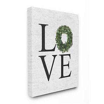 Stupell Home Decor Love Text with Country Wreath Typography Design Canvas Wall Art