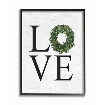 Stupell Home Decor Love Text with Country Wreath Typography Design Framed Wall Art
