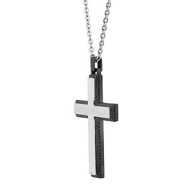 Men's LYNX Gunmetal Tone Stainless Steel Cross Pendant Necklace