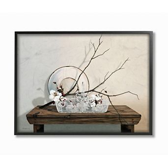 Stupell Home Decor Winter Farm Table with Cotton Floral Framed Wall Art
