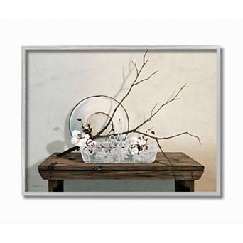 Stupell Home Decor Winter Farm Table with Cotton Floral Framed Wall Art