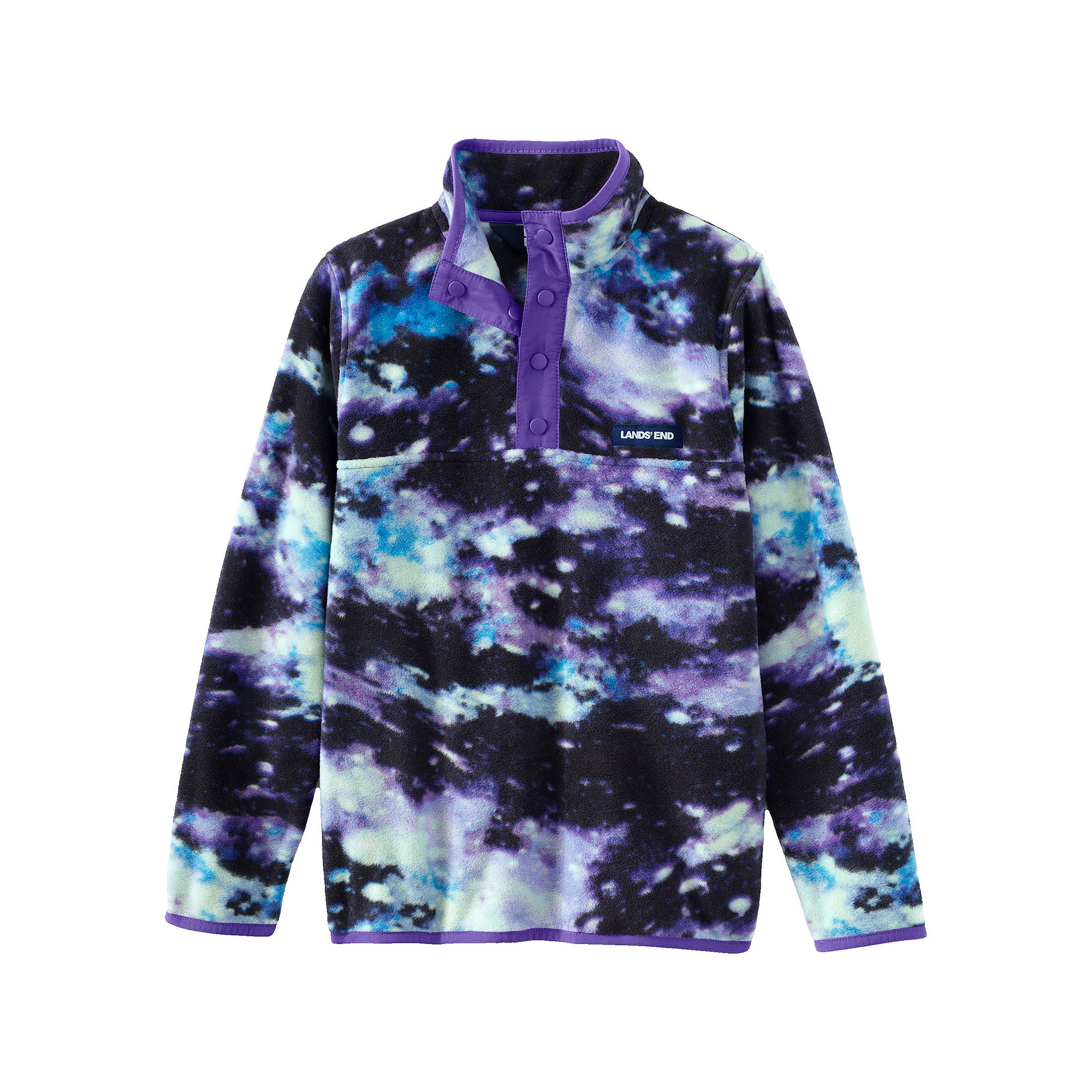 Lands End Kids 2-20 Fleece Snap Neck Pullover, Girls, Size: XXS(2/3), Pur