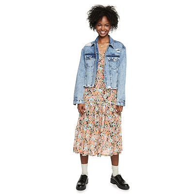 Juniors SO Cropped Denim Jacket with Frayed Hem