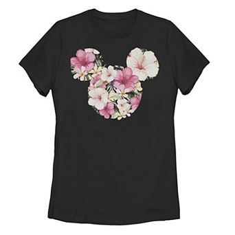 Disney's Mickey Mouse & Friends Juniors' Mickey Floral Fill Graphic Tee