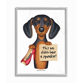 Stupell Home Decor Funny Dachshund Chewed Shoe Joke White Framed Wall Art