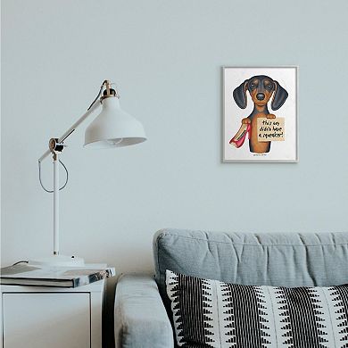 Stupell Home Decor Funny Dachshund Chewed Shoe Joke White Framed Wall Art