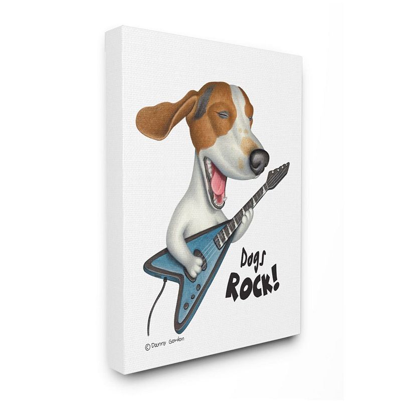 Stupell Home Decor Beagle with Guitar Dogs Rock Canvas Wall Art, White, 