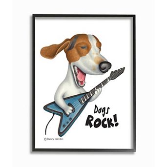 Stupell Home Decor Beagle with Guitar 'Dog's Rock' Framed Wall Art