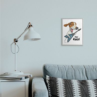 Stupell Home Decor Beagle with Guitar 'Dog's Rock' Framed Wall Art