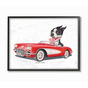 Stupell Home Decor Dog Driving Red Convertible Framed Wall Art