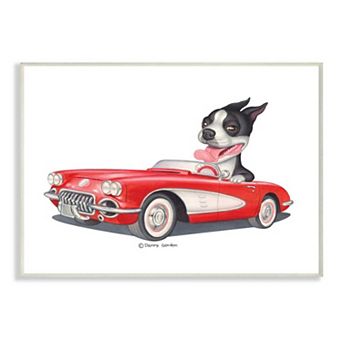 Stupell Home Decor Dog Driving Red Convertible Plaque Wall Art
