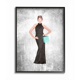 Stupell Home Decor Glam Blue Shopping Bag Famous Female Fashion Icon Wall Art