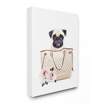 Stupell Home Decor Glam Pet in Checkered Designer Bag with Roses Wall Art