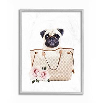 Stupell Home Decor Glam Pet in Checkered Designer Bag with Roses Wall Art