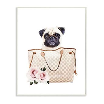Stupell Home Decor Glam Pet in Checkered Designer Bag with Roses Wall Art