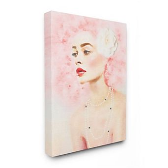 Stupell Home Decor High Fashion Female Portrait Glamour Pink Hair Canvas Wall Art