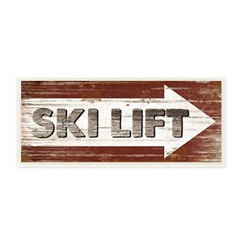 Stupell Home Decor Rustic Distressed Ski Lift Directional Sign Plaque Wall Art