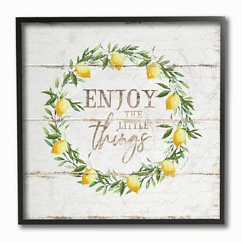 Stupell Home Decor Distressed Enjoy the Little Things Phrase Lemon Wreath Framed Wall Art