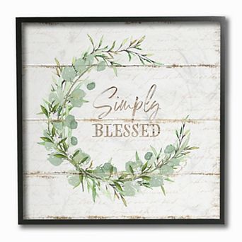 Stupell Home Decor Simply Blessed Phrase with Distressed Styling and Wreath Framed Wall Art