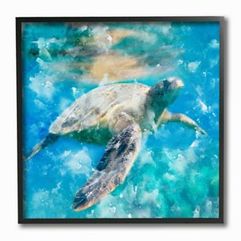 Stupell Home Decor Swimming Sea Turtle Framed Wall Art