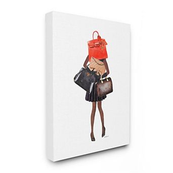 Stupell Home Decor Fashionista Carrying Designer Bags Glam Shopping Wall Art