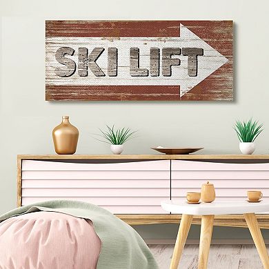 Stupell Home Decor Rustic Distressed Ski Lift Directional Sign Wall Art