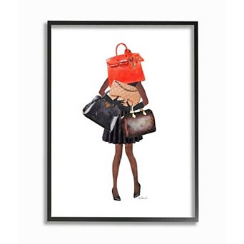 Stupell Home Decor Fashionista Carrying Designer Bags Glam Shopping Wall Art