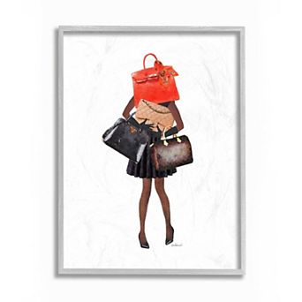 Stupell Home Decor Fashionista Carrying Designer Bags Glam Shopping Wall Art
