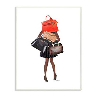 Stupell Home Decor Fashionista Carrying Designer Bags Glam Shopping Wall Art
