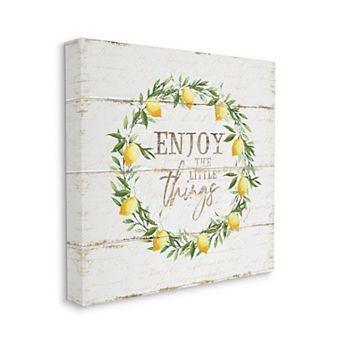 Stupell Home Decor Distressed Enjoy the Little Things Phrase Lemon Wreath Wall Art