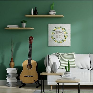 Stupell Home Decor Distressed Enjoy the Little Things Phrase Lemon Wreath Wall Art
