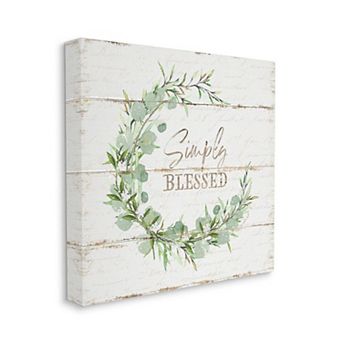 Stupell Home Decor Simply Blessed Phrase with Distressed Styling and Wreath Canvas Wall Art