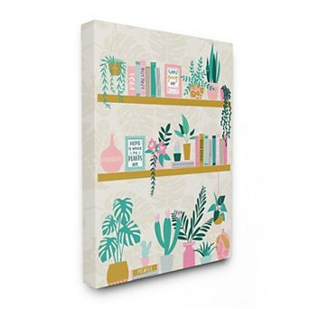 Stupell Home Decor Chic Cottage Bookshelf with Tropical Plant Greenery Canvas Wall Art
