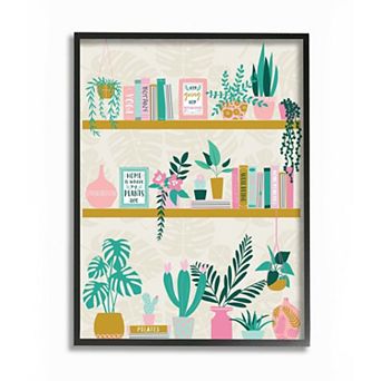 Stupell Home Decor Chic Cottage Bookshelf with Tropical Plant Greenery Wall Art