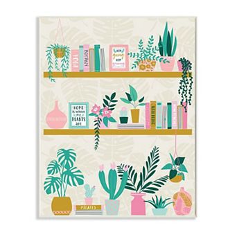 Stupell Home Decor Chic Cottage Bookshelf with Tropical Plant Greenery Plaque Wall Art