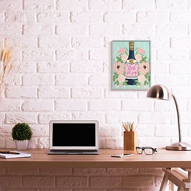 Stupell Home Decor Rose All Day Phrase Floral Wine Bottle Pink Green Wall Art