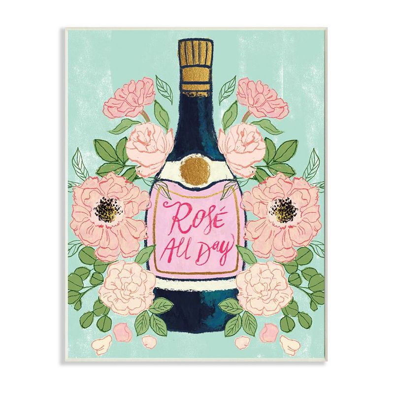 Stupell Home Decor Rose All Day Phrase Floral Wine Bottle Pink Green Wall Art, Multi