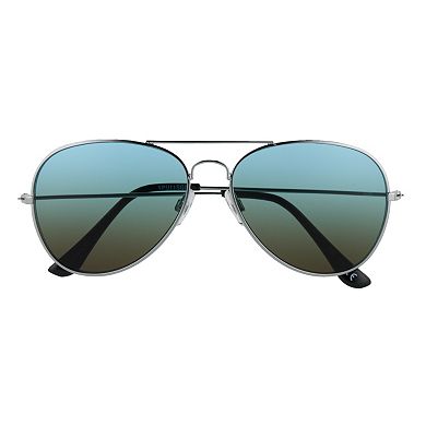 Silver Frame & Blue Mirror Lens 58mm Aviator Sunglasses