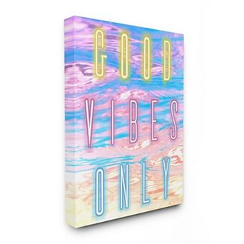 Stupell Home Decor Neon Good Vibes Only Phrase over Colorful Clouds Wall Art