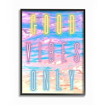 Stupell Home Decor Neon Good Vibes Only Phrase over Colorful Clouds Wall Art
