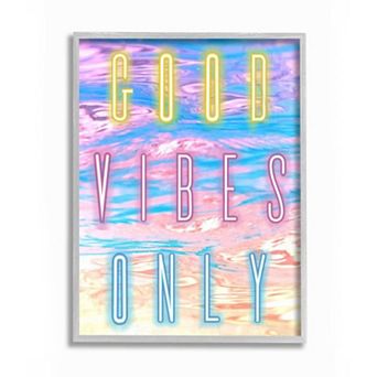 Stupell Home Decor Neon Good Vibes Only Phrase over Colorful Clouds Wall Art