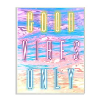 Stupell Home Decor Neon Good Vibes Only Phrase over Colorful Clouds Wall Art