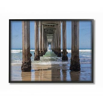 Stupell Home Decor Ocean Water Beneath Pier Beach Coastline Photograph Black Framed Wall Art