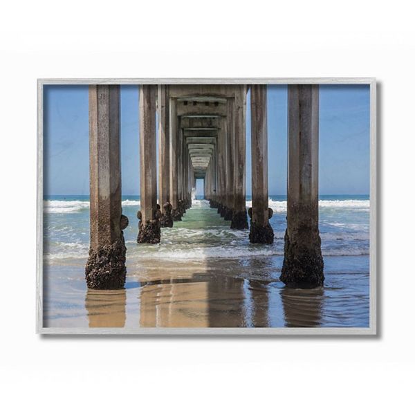 Stupell Home Decor Ocean Water Beneath Pier Beach Coastline Photograph