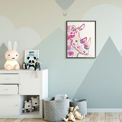 Stupell Home Decor Watercolor Rhino Black Framed Wall Art