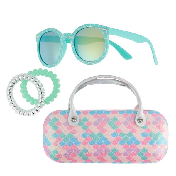 Girls Sunglasses Kids Glasses with Case Combo Set Super Cute Mermaid